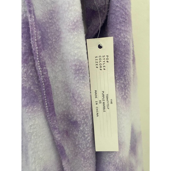 New THEO & SPENCE Purple Tie-Dye V-Neck Drawstring Hoodie Size XS - Picture 4 of 5